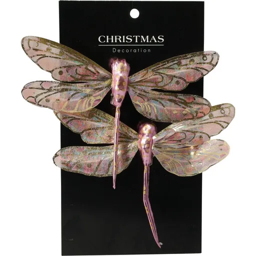Súprava vianočných ozdôb Vážka ružová, 13,5 cm, 2 ks