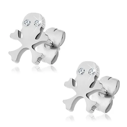 Náušnice z ocele - lebka, zirkónové oči