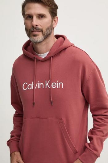 Bavlnená mikina Calvin Klein pánska, fialová farba, s kapucňou, s nášivkou