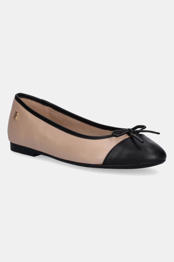 Kožené balerínky Tommy Hilfiger TOE CAP LEATHER BALLERINA béžová farba, FW0FW08759