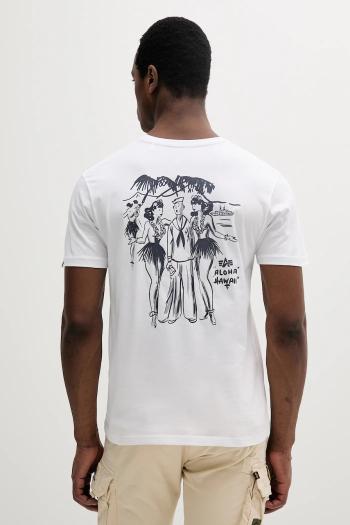 Bavlnené tričko Alpha Industries Aloha T BP pánske, biela farba, s potlačou, 156530