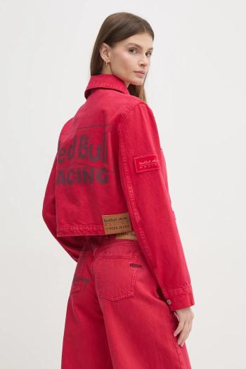Rifľová bunda Red Bull Racing x Pepe Jeans COACH JACKET dámska, červená farba, prechodná, RL400015R40