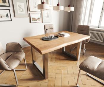 Jedálenský stôl Edge 140x90 XL Akácia prírodná nerezová oceľ široká