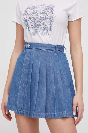 Rifľová sukňa Pepe Jeans MINI SKIRT HW PLEAT mini, áčkový strih, PL901114