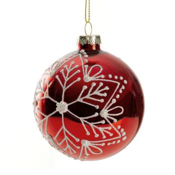 ArtFir Vianočná dekorácia GUĽA 290 | sklenená červená/biela 8 cm
