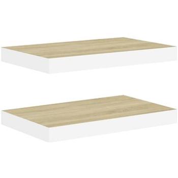 Shumee plávajúce nástenné 2 ks dub a biele 50 × 23 × 3,8 cm MDF, 326574