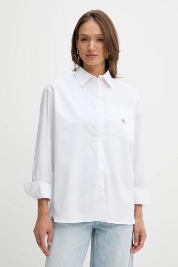Košeľa Calvin Klein Jeans biela farba, voľný strih, s klasickým golierom, LV047C143G