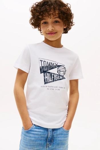 Detské bavlnené tričko Tommy Hilfiger biela farba, s potlačou, KB0KB09719