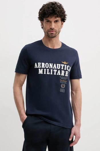 Bavlnené tričko Aeronautica Militare pánske, tmavomodrá farba, s nášivkou, TS2401J592
