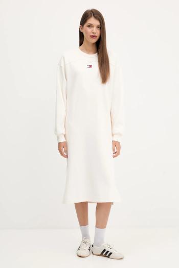 Bavlnené šaty Tommy Jeans béžová farba, mini, oversize, DW0DW21484