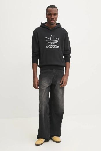 Bavlnená mikina adidas Originals OUTL TREF HDY pánska, čierna farba, s kapucňou, s nášivkou, JP1079