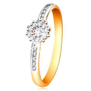 Prsteň z kombinovaného 14K zlata - číry ligotavý kvietok, zirkónové ramená - Veľkosť: 62 mm