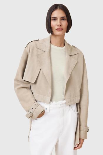 Semišová bunda AllSaints OPHELIA béžová farba, prechodná, oversize, W054LC
