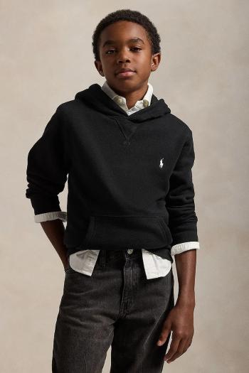 Detská mikina Polo Ralph Lauren čierna farba, s kapucňou, jednofarebná, 323749954035