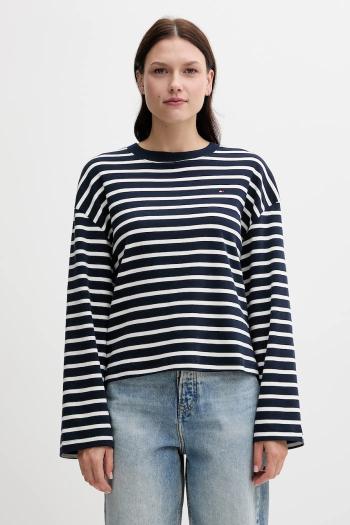 Bavlnené tričko s dlhým rukávom Tommy Hilfiger tmavomodrá farba, WW0WW45519