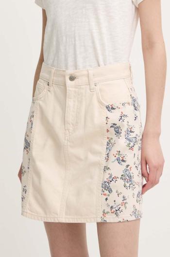 Rifľová sukňa Pepe Jeans MINI SKIRT HW PAISLEY béžová farba, mini, áčkový strih, PL901135