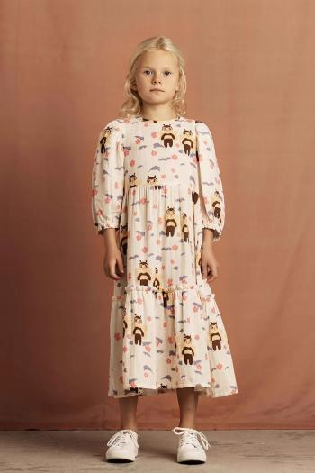 Dievčenské bavlnené šaty Mini Rodini Muslin bee béžová farba, midi, áčkový strih, 2565011411