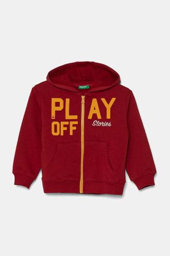 Detská bavlnená mikina United Colors of Benetton bordová farba, s kapucňou, s potlačou, 3FWYG5039