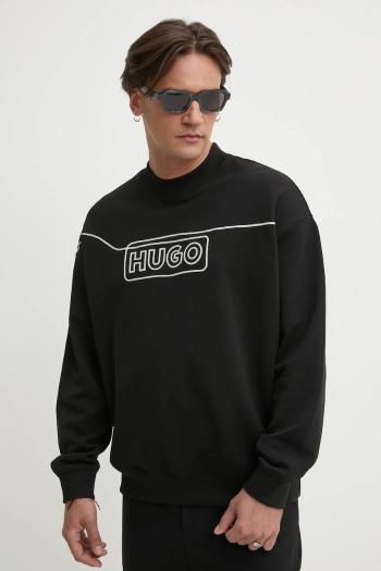 Bavlnená mikina Hugo Blue pánska, čierna farba, s nášivkou, 50530335