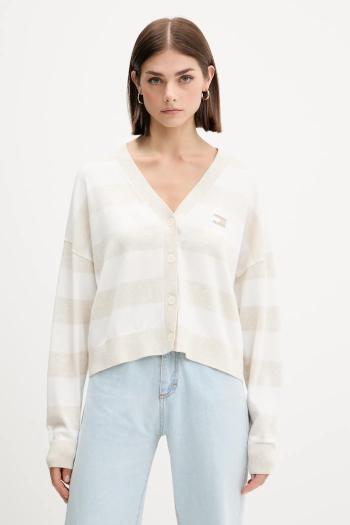 Bavlnený kardigán Tommy Jeans béžová farba, ľahké, DW0DW20968