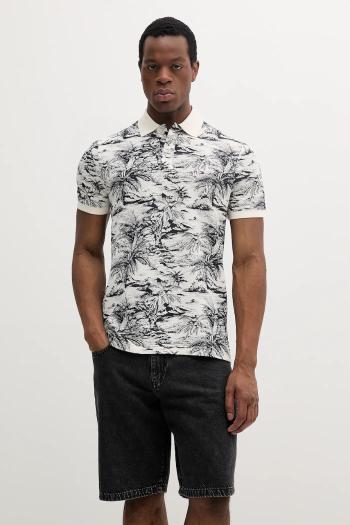 Polo tričko s prímesou ľanu Tommy Hilfiger béžová farba, vzorované, MW0MW38475