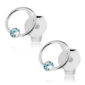 Náušnice zo striebra 925, krúžok so Swarovski krištáľom svetlomodrej farby