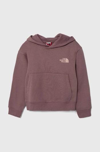 Detská mikina The North Face G VERTICAL LINE HOODIE fialová farba, s kapucňou, s potlačou