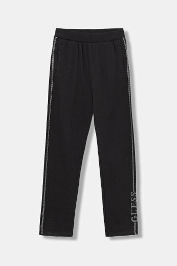Detské bavlnené tepláky Guess čierna farba, s nášivkou, J5YQ12 KA6R4