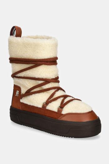 Snehule Tommy Hilfiger LACE-UP FAUX SHEARLING SNOWBOOT hnedá farba, FW0FW08252