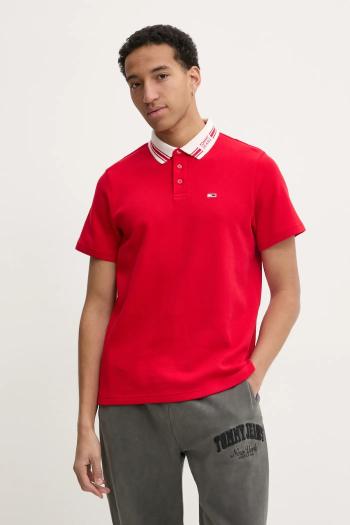 Polo tričko Tommy Jeans pánske, červená farba, jednofarebné, DM0DM20225