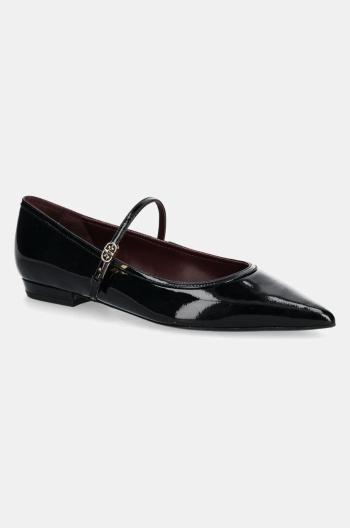 Kožené balerínky Tory Burch Double T Buckle Mary Jane čierna farba, 162764-006