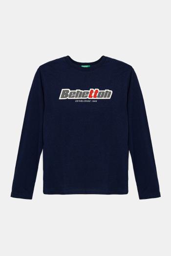 Detská bavlnená košeľa s dlhým rukávom United Colors of Benetton tmavomodrá farba, s potlačou, 3I1XC10N5