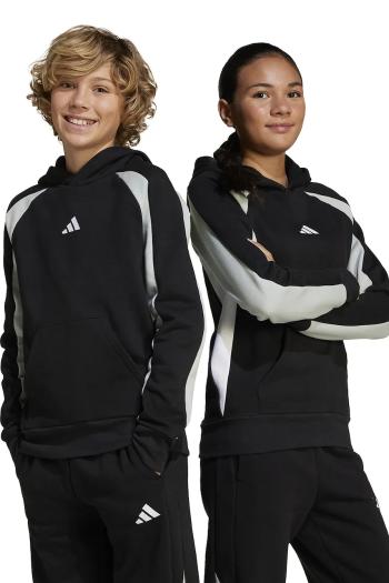 Detská mikina adidas čierna farba, s kapucňou, vzorovaná, JD0057