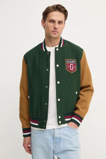 Bunda bomber s prímesou vlny Gant zelená farba, prechodná, 7006483