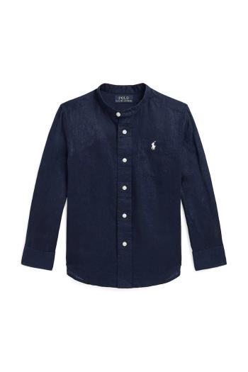Detská košeľa s prímesou ľanu Polo Ralph Lauren tmavomodrá farba, 322964592001
