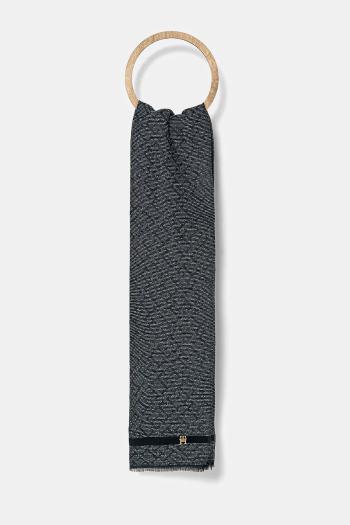 Bavlnený šál Tommy Hilfiger dámsky, tmavomodrá farba, vzorovaný, AW0AW17143