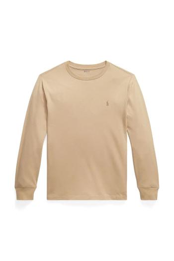 Bavlnené tričko s dlhým rukávom Polo Ralph Lauren béžová farba, 323854677097
