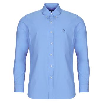 Polo Ralph Lauren  CHEMISE COUPE DROITE EN POPLINE DE COTON COL BOUTONNE  Košele s dlhým rukávom Modrá