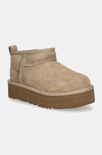 Detské semišové snehule UGG CLASSIC ULTRA MINI PLATFORM béžová farba