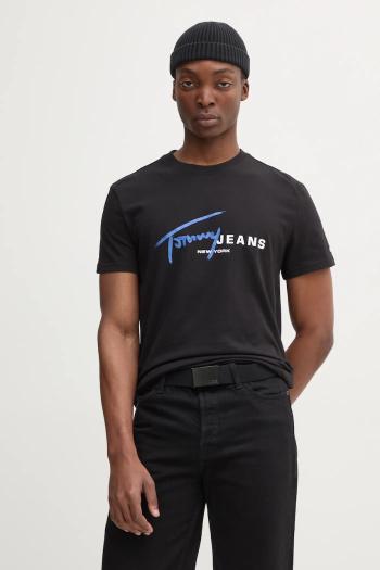 Bavlnené tričko Tommy Jeans pánske, čierna farba, s potlačou, DM0DM20817
