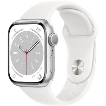 Apple Watch Series 8 41mm Stříbrný hliník s bílým sportovním řemínkem (MP6K3CS/A)