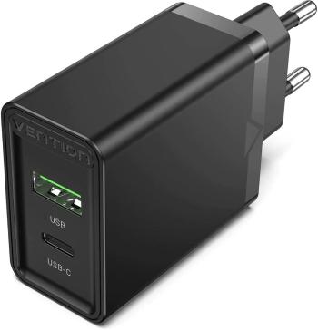 Töltő adapter Vention 2-Port USB (A+C) Wall Charger (18W + 20W PD) Black