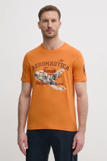 Bavlnené tričko Aeronautica Militare pánske, oranžová farba, s potlačou, TS2406J641