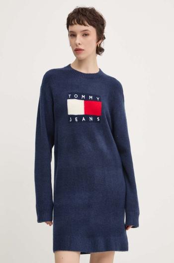 Šaty s prímesou vlny Tommy Jeans tmavomodrá farba, mini, oversize, DW0DW18719