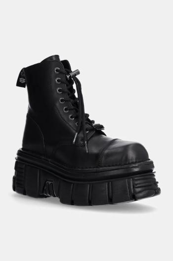 Kožené workery New Rock Nomada Negro + Tower Negro Lateral E-14 dámske, čierna farba, na podpätku, M-NEWMILI083-S21