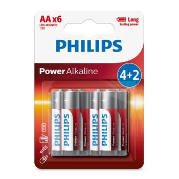 Philips Batéria AA 1,5 V Power Alkaline, 4 + 2 ks