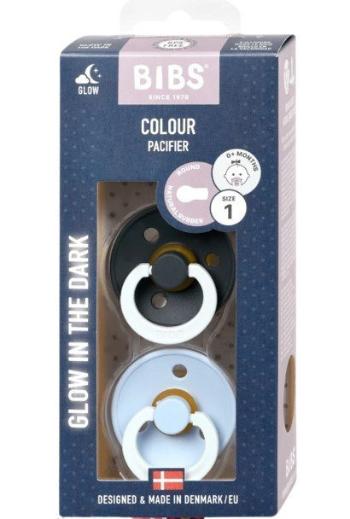 BIBS Colour Cumlíky z prírodného kaučuku - veľkosť 1, Iron nočný/Baby Blue nočný, 2 ks
