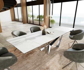 Jedálenský stôl 200-300x100 keramický Laminam®Statuarietto Biela