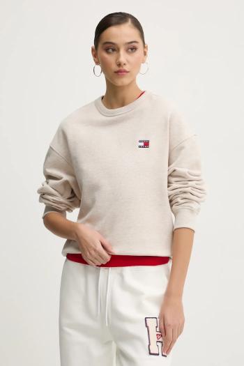 Bavlnená mikina Tommy Jeans dámska, béžová farba, jednofarebná, DW0DW19408