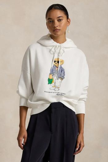 Mikina Polo Ralph Lauren dámska, biela farba, s kapucňou, s potlačou, 211959115